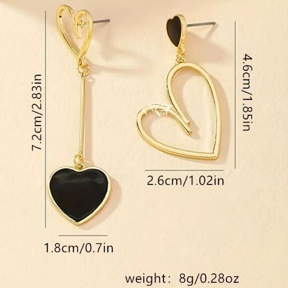 Four Hearts 10K Gold Plated Earrings Trendy Asymmetrical Lover Dangle Earrings - Picture 4 of 6